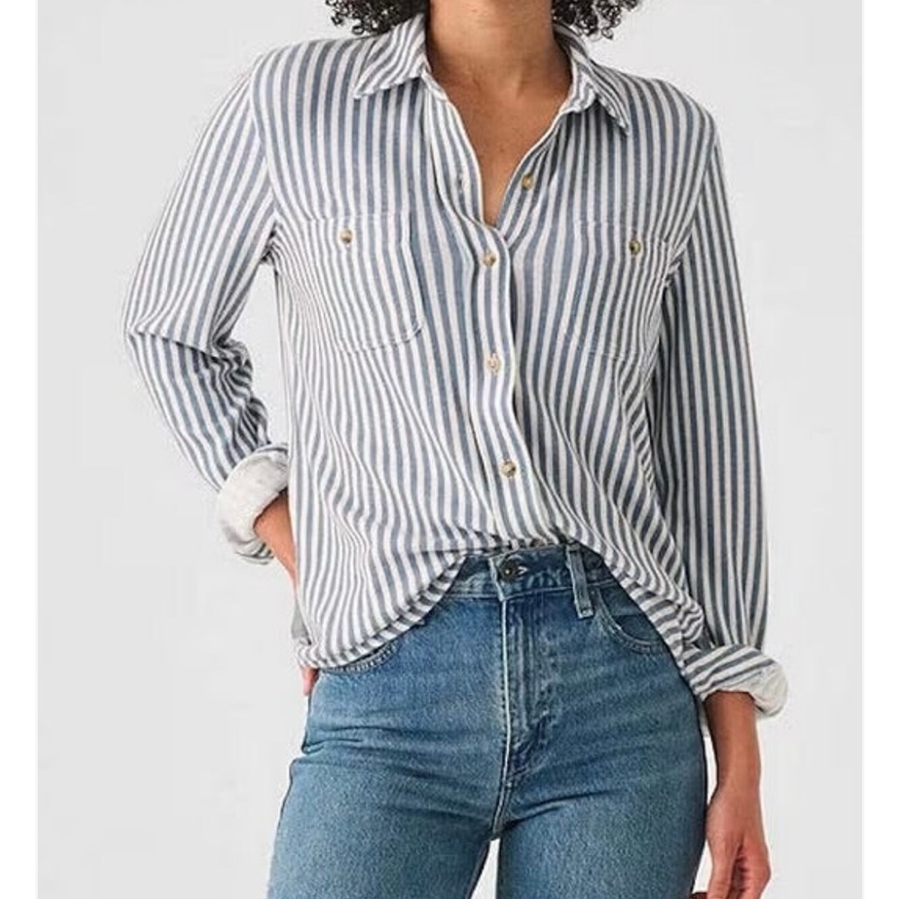 Faherty Striped Button-Up Shirt | Legend Sweater Shirt Navy Blazer Stripe